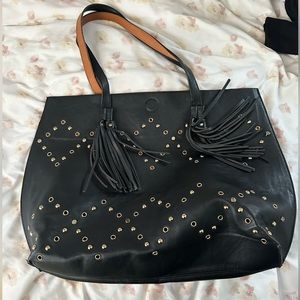 Studded Fringe Black Tote Bag